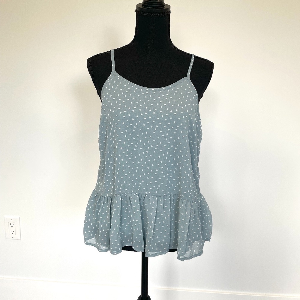 Alya Polka Dot Light Blue Bottom Ruffle Tank Top